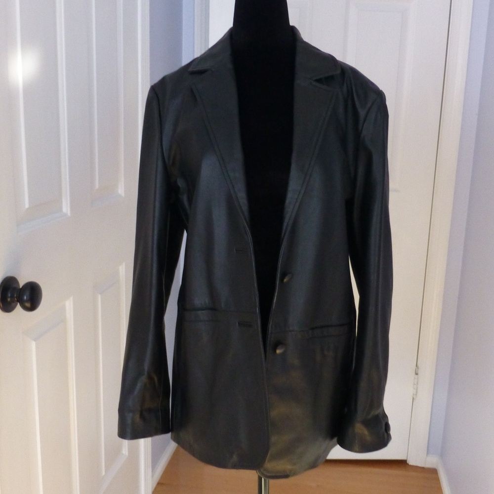 Oversized Black Lamb Leather Blazer | Size 4